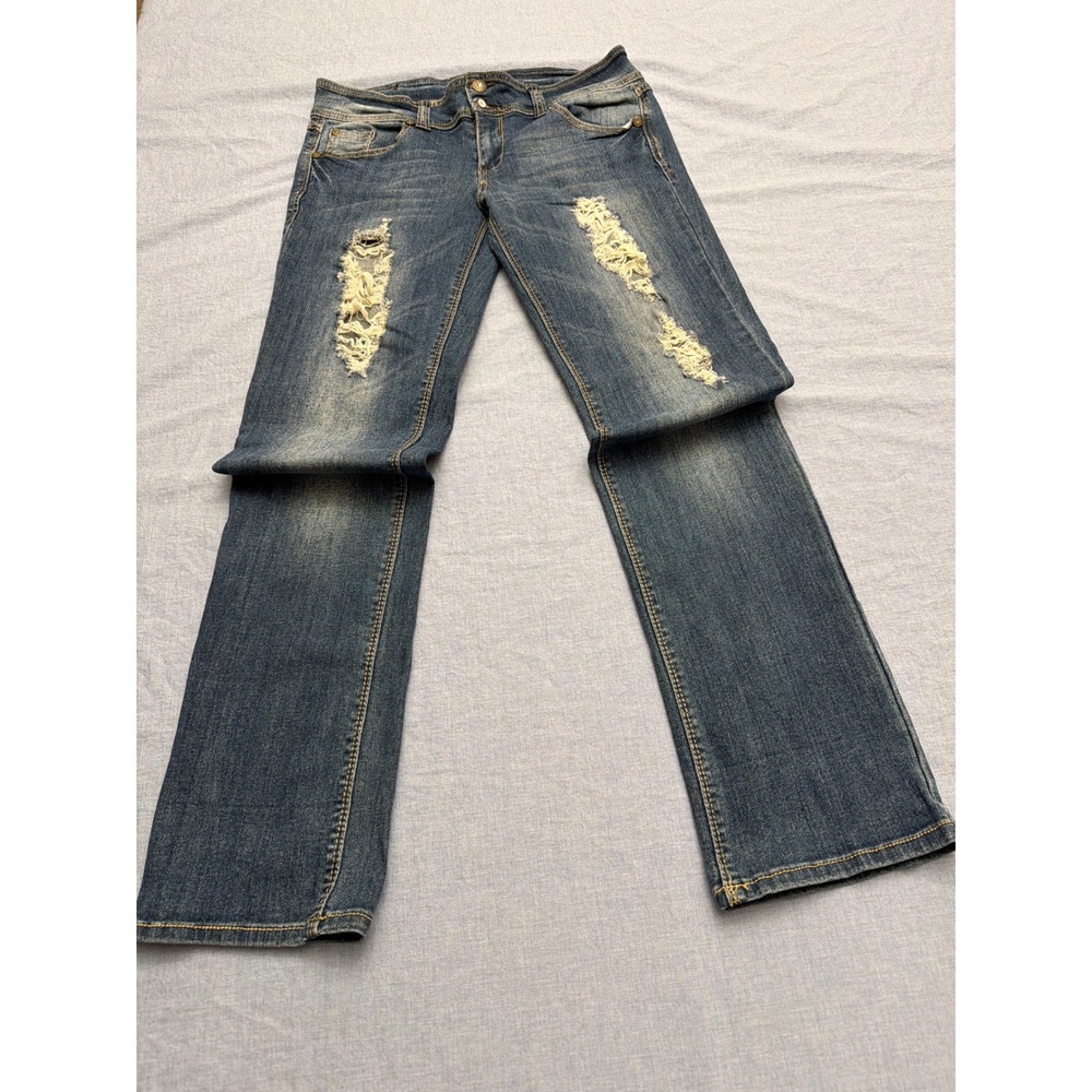 Nissi Jeans Womens Size 13 Distressed Straight Leg Denim Blue Wash